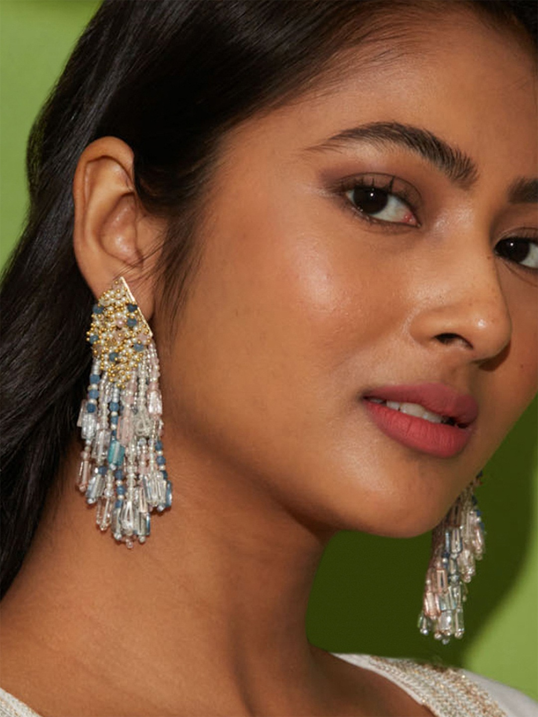 D'oro Blue & Pink Gold-Plated Contemporary Drop Earrings