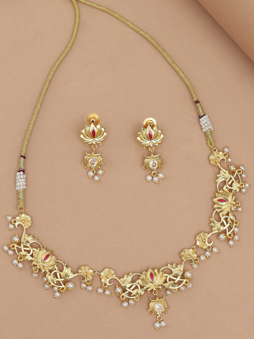 

Voylla Gold-Plated & Peal Studded Jewellery Set