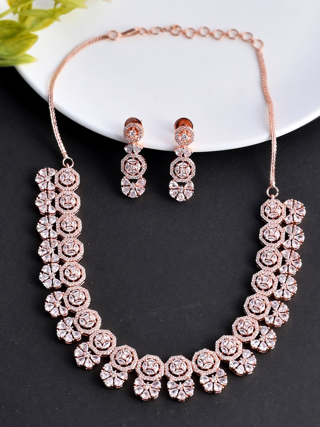 

Voylla Rose Gold-Plated White CZ Studded Jewellery Set