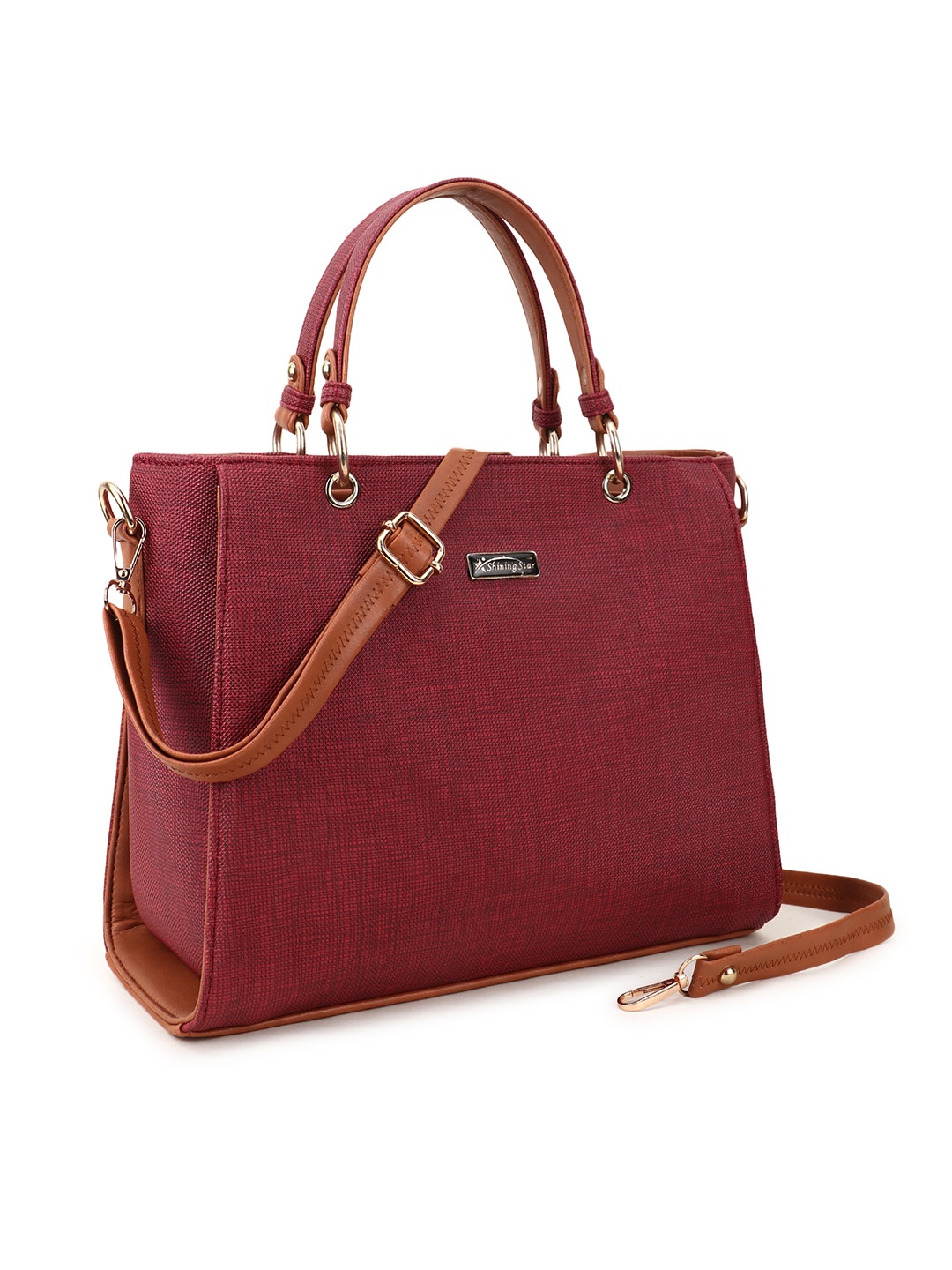 

SHINING STAR Women Maroon PU Structured Water Resistant Handheld Bag