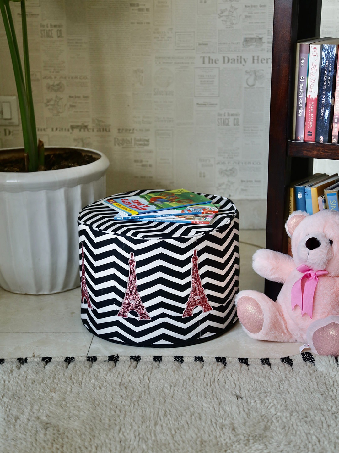 

My Gift Booth Kids Black Printed Chevron Ottomans