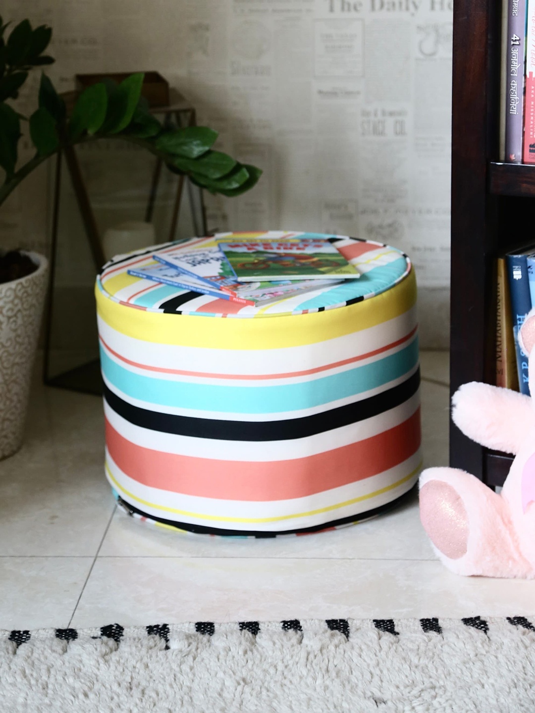 

My Gift Booth Kids White & Blue Striped Cotton Ottomans