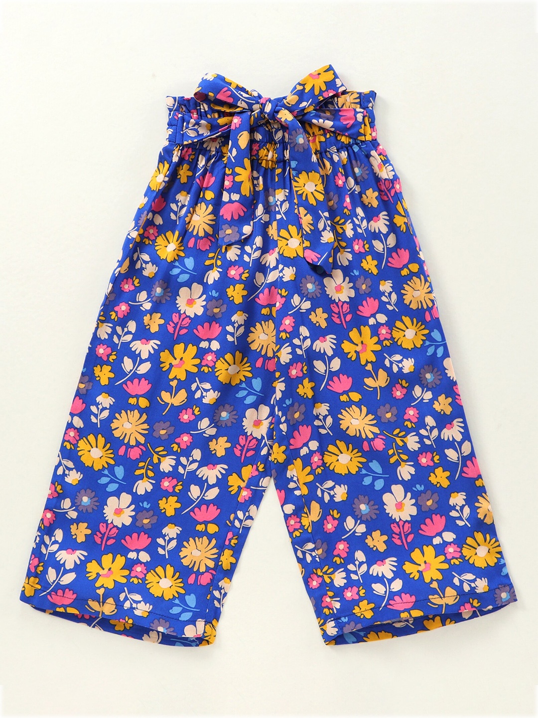 

CrayonFlakes Girls Blue & Pink Floral Printed Cotton Palazzos