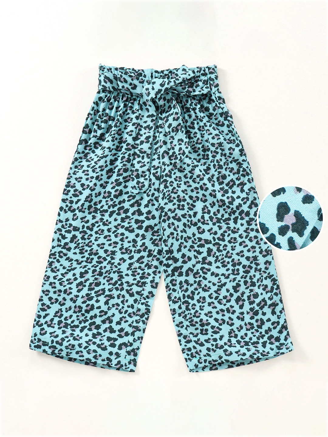 

CrayonFlakes Girls Turquoise Blue & Black Animal Printed Cotton Palazzos