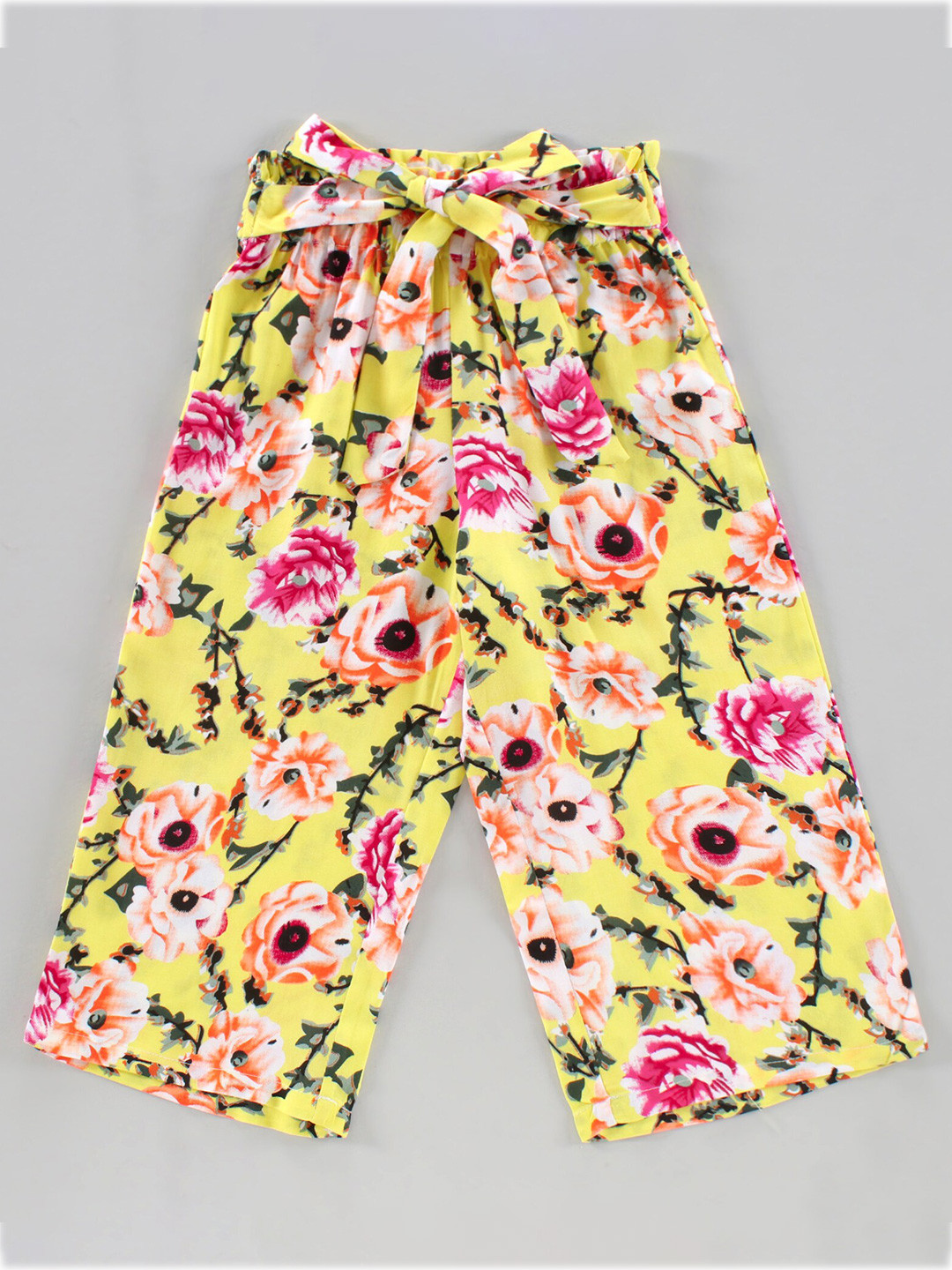 

CrayonFlakes Girls Yellow & Blue Floral Printed Cotton Palazzos