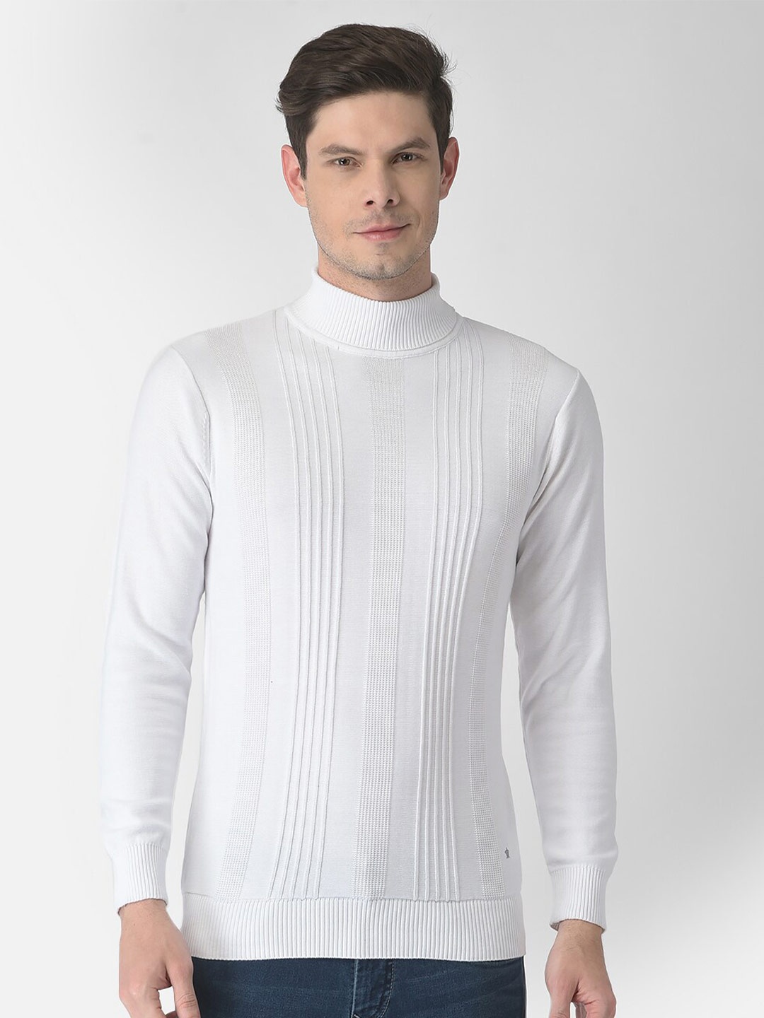 

Turtle Men White Cotton Striped Pullover