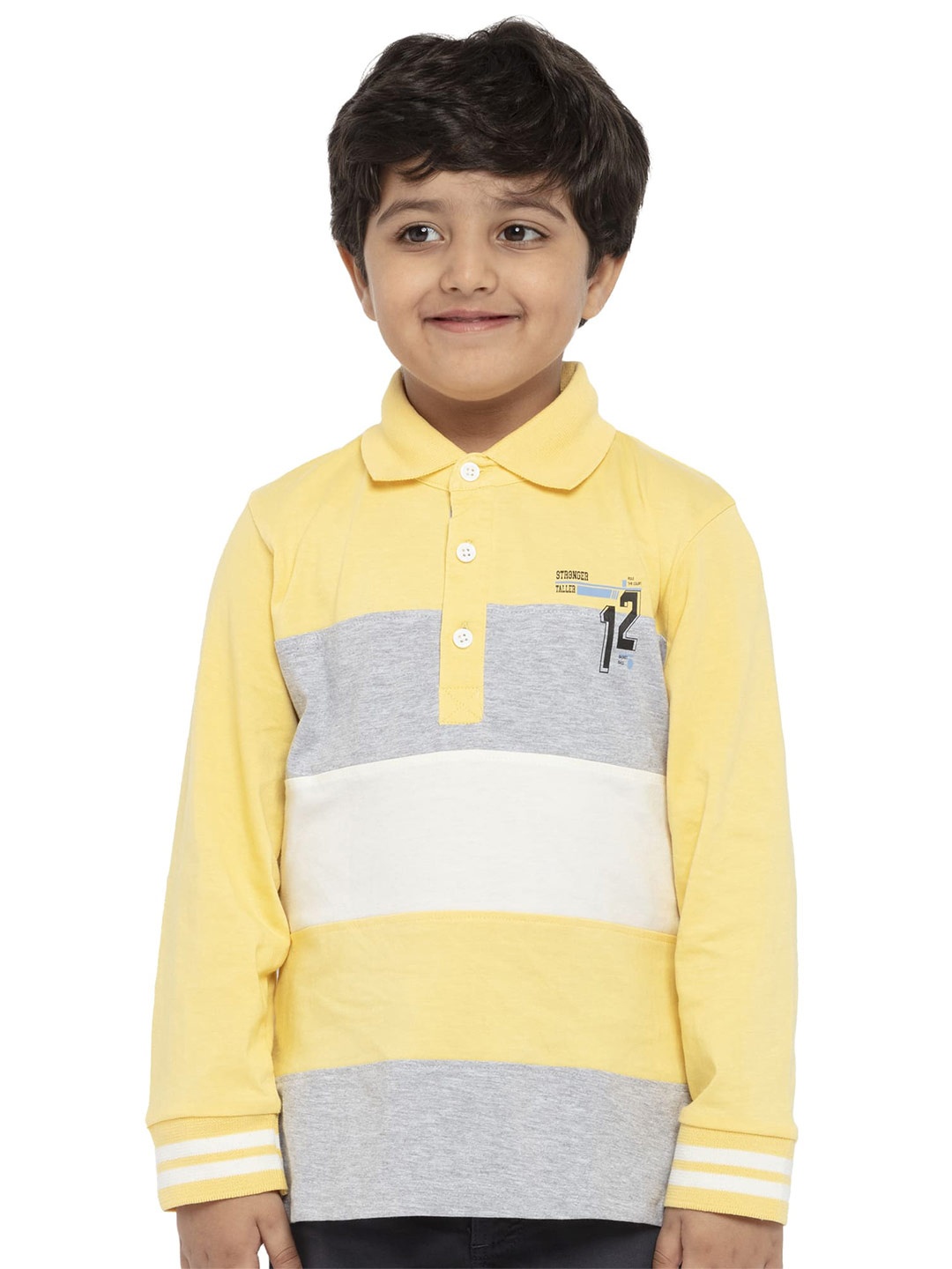 

UNDER FOURTEEN ONLY Boys Yellow Colourblocked Polo Collar T-shirt