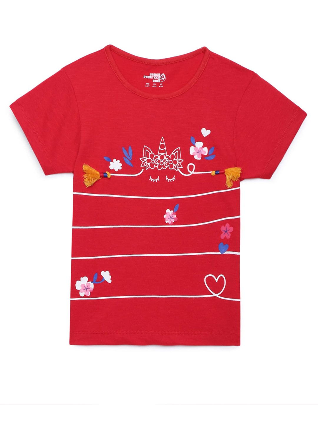 

UNDER FOURTEEN ONLY Girls Red Printed Cotton T-shirt
