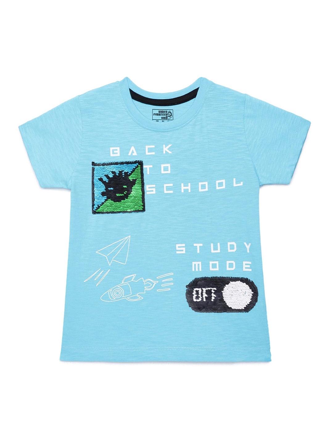 

UNDER FOURTEEN ONLY Boys Blue Typography Printed Cotton T-shirt