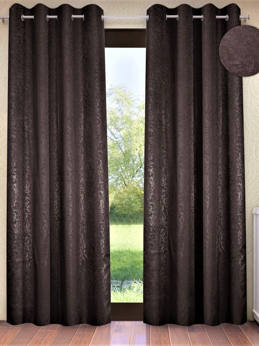 

Home Sizzler Brown & Silver-Toned Set of 2 Black Out Window Curtains