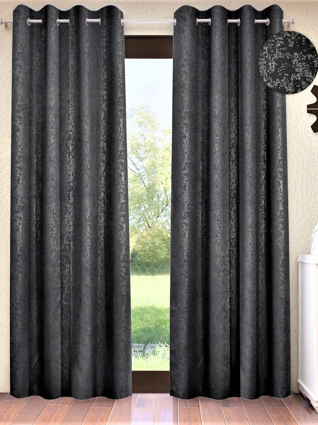 

Home Sizzler Charcoal Set of 2 Black Out Door Curtains