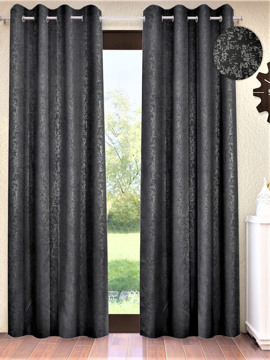 

Home Sizzler Charcoal & Black Set of 2 Black Out Window Curtains