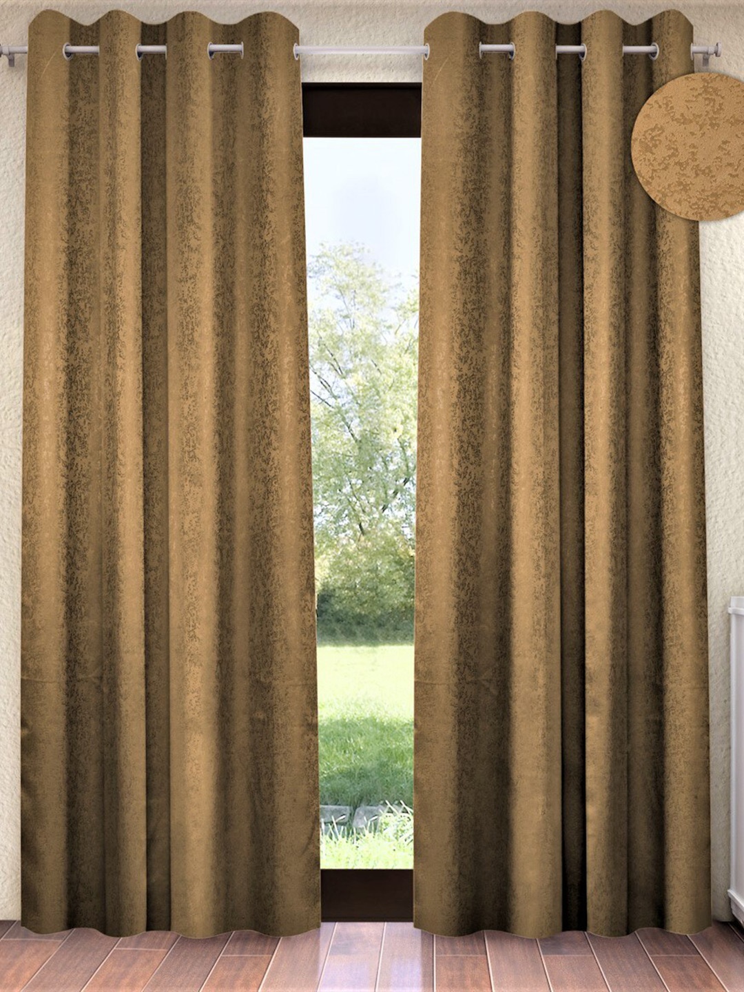 

Home Sizzler Beige Set of 2 Black Out Window Curtains