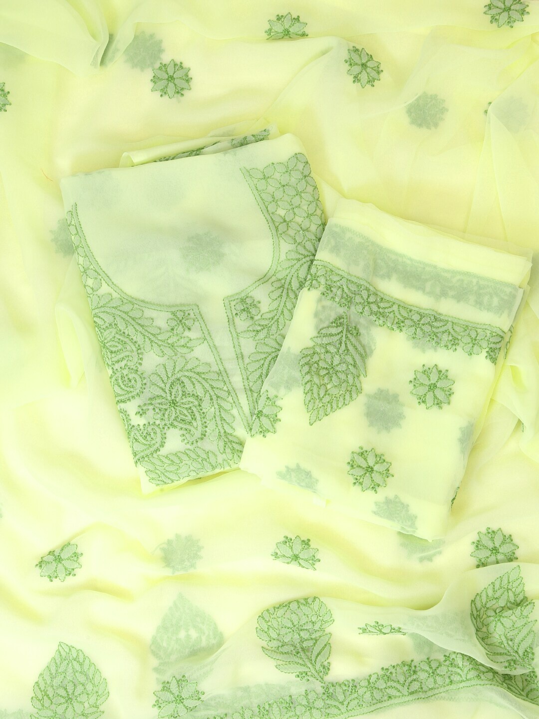 

ADA Yellow & Green Embroidered Georgette Unstitched Dress Material