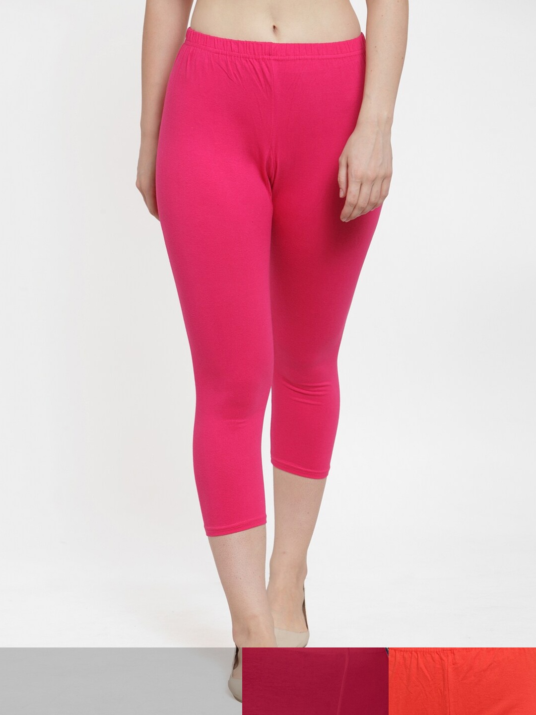 

GRACIT Women Pink & Orange Pack Of 3 Capris