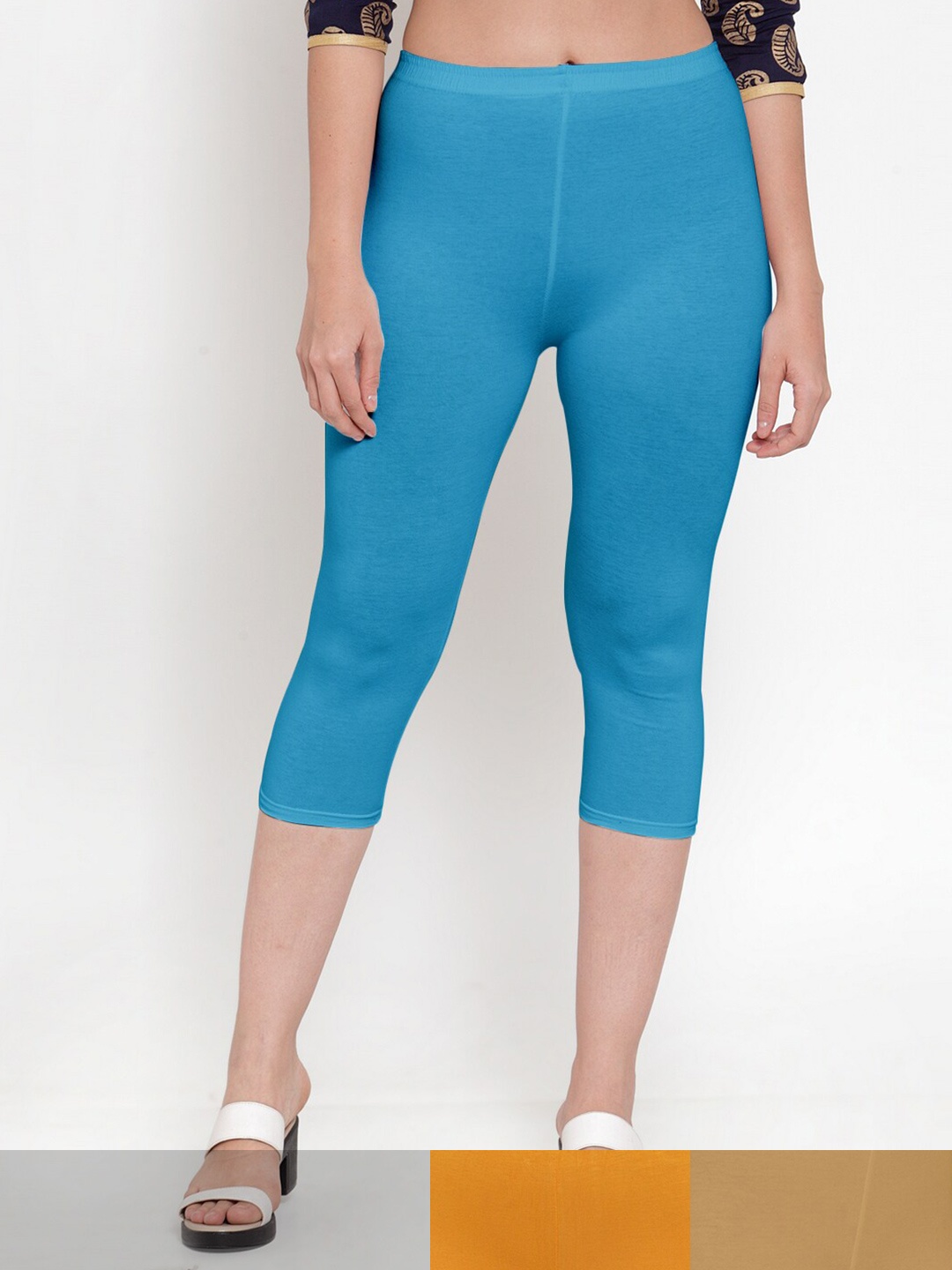 

GRACIT Women Blue & Mustard Pack Of 3 Capris