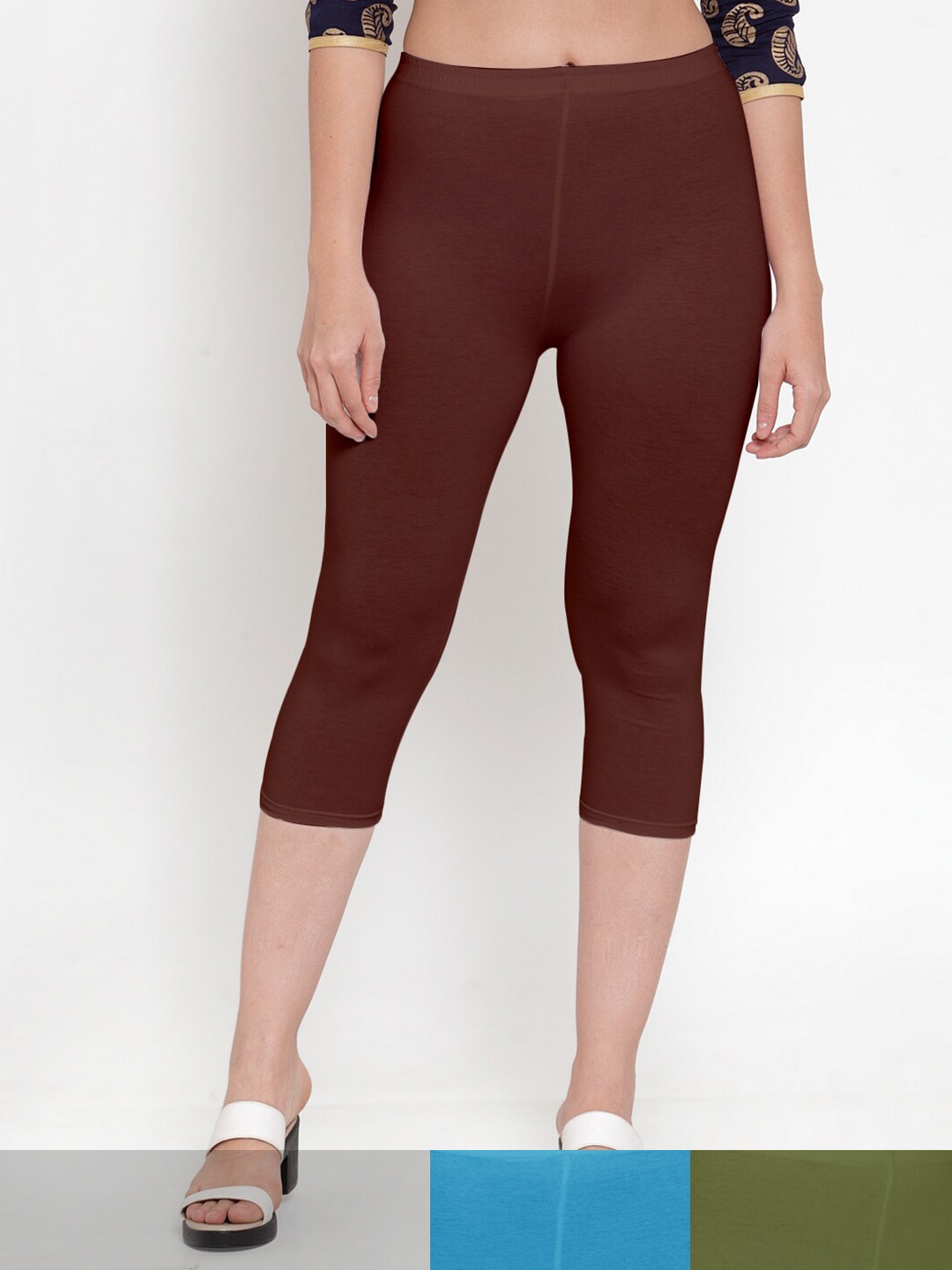 

GRACIT Women Brown & Blue Pack Of 3 Capris