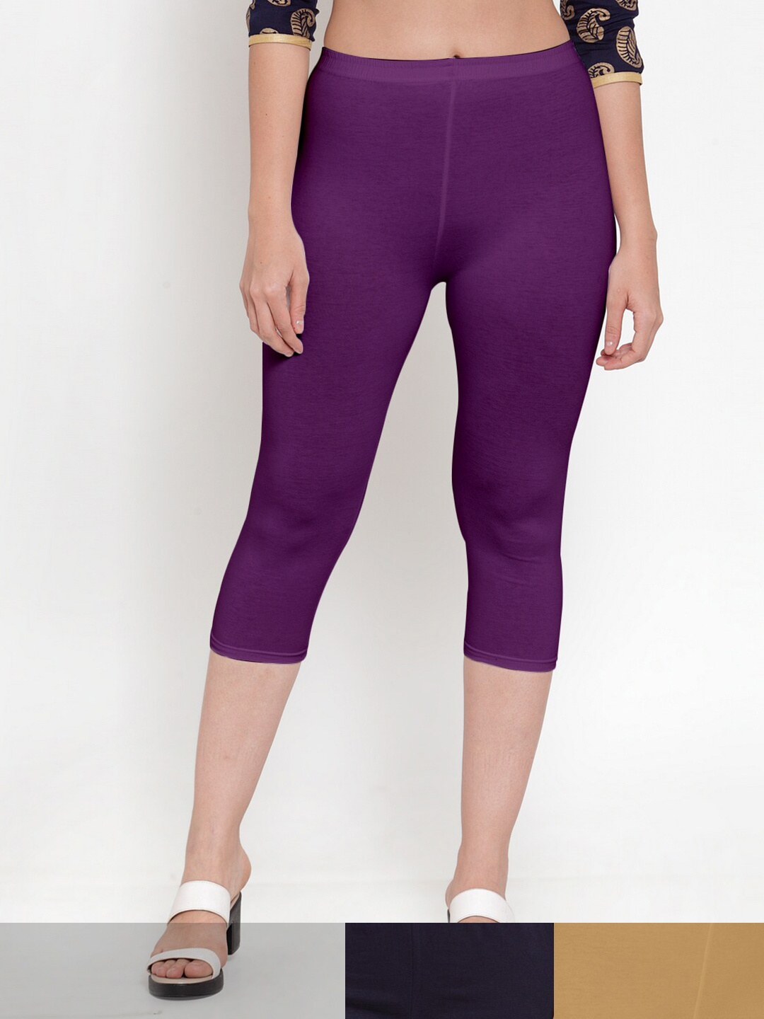 

GRACIT Women Purple & Navy Blue Pack Of 3 Capris