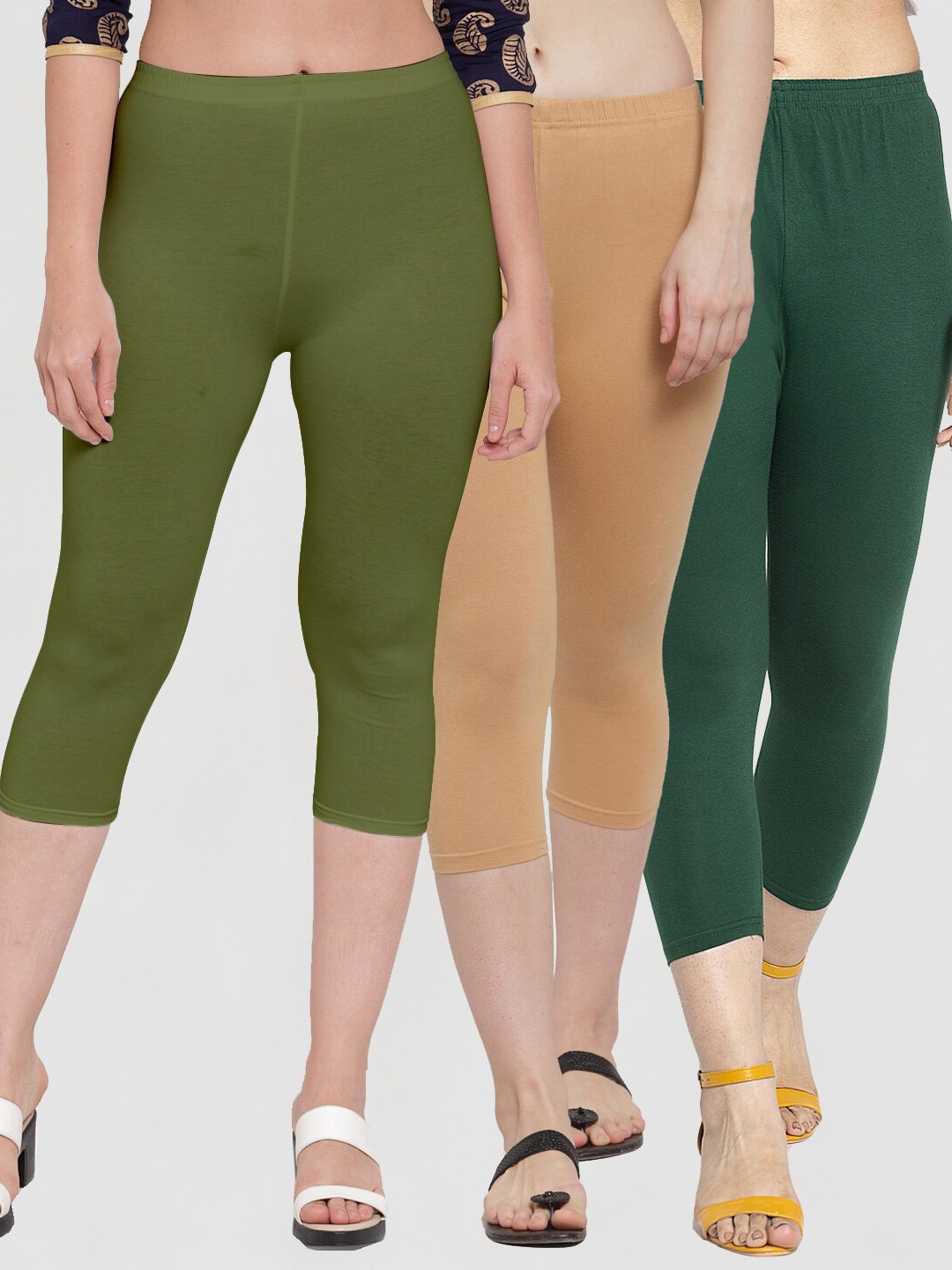 

GRACIT Women Pack Of 3 Three-Fourth Leggings, Beige