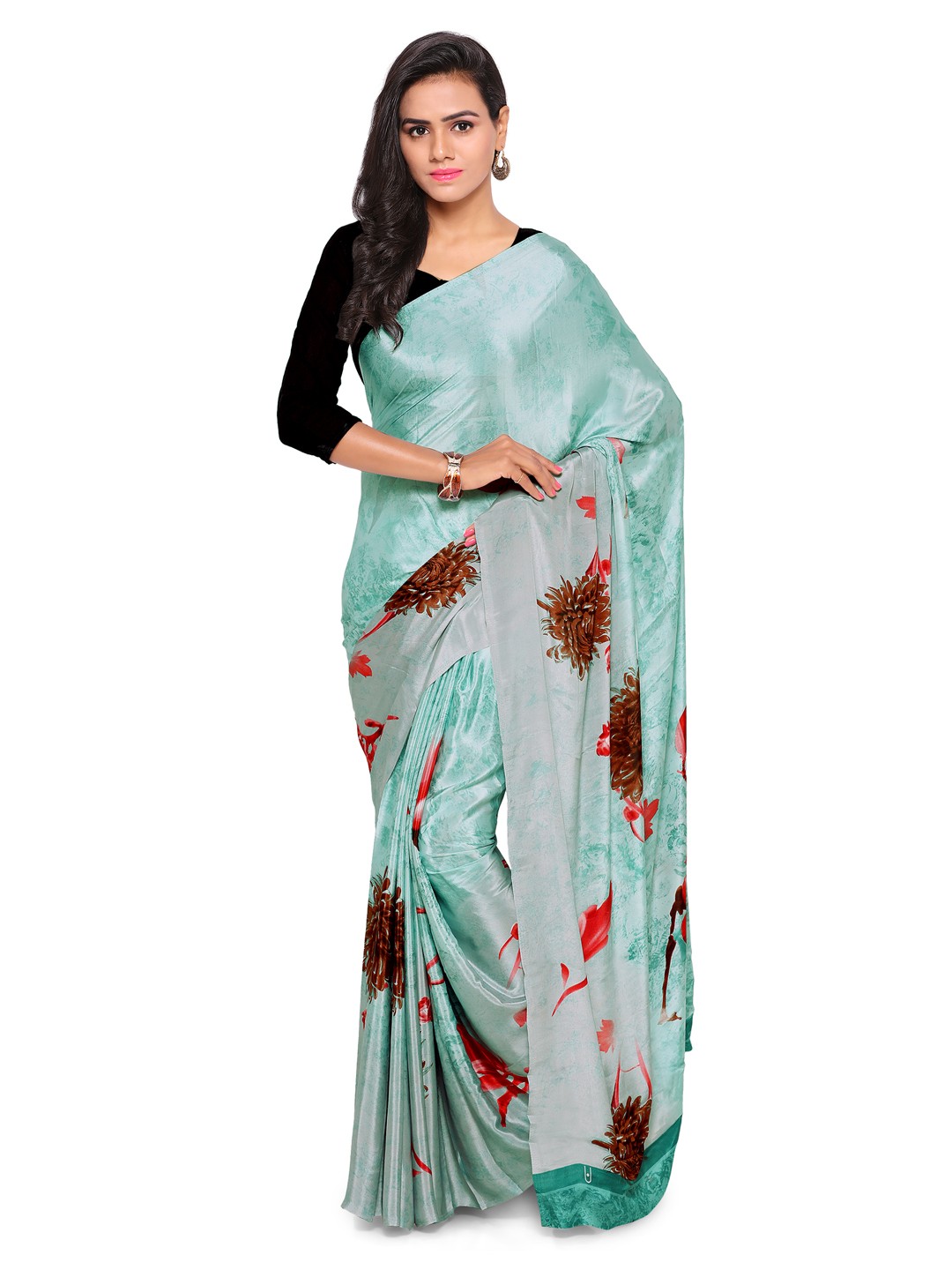 

Kalista Blue Printed Pure Crepe Saree
