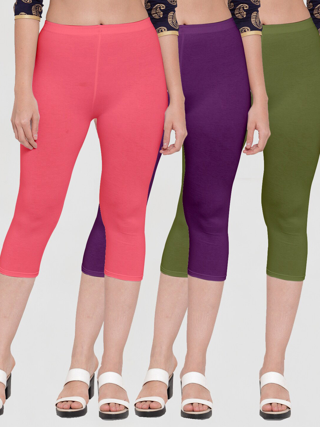 

GRACIT Women Orange & Purple Pack Of 3 Capris