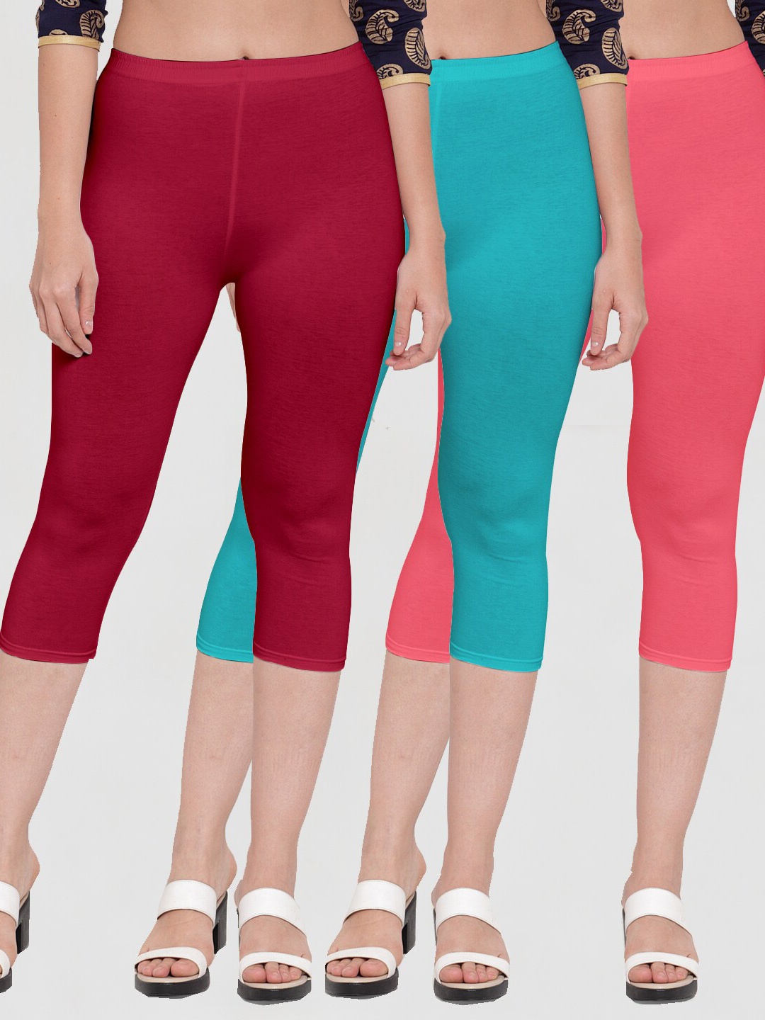 

GRACIT Women Maroon & Blue Pack Of 3 Capris
