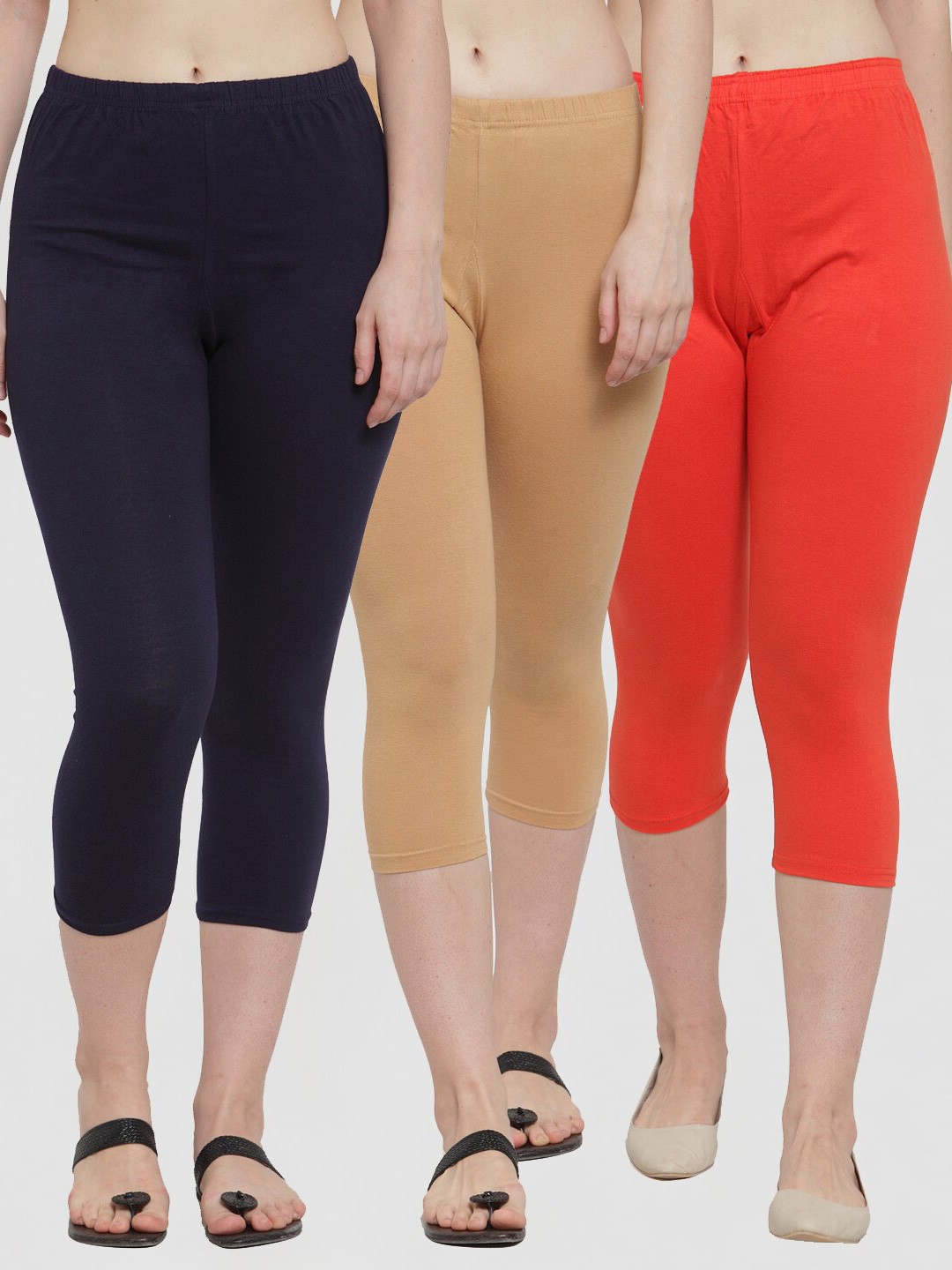 

GRACIT Women Pack Of 3 Solid Capris, Orange
