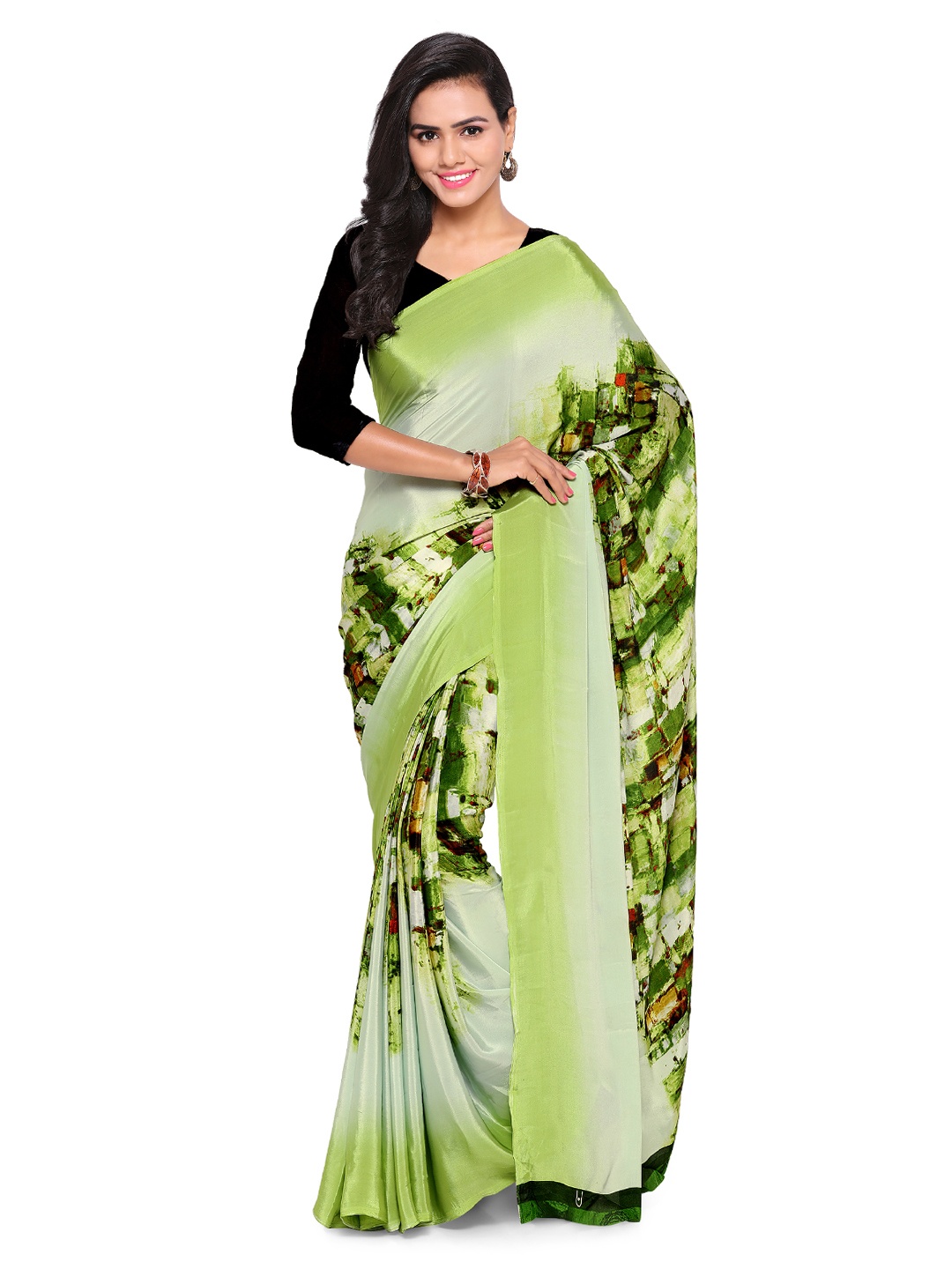 

Kalista Green Pure Crepe Printed Saree