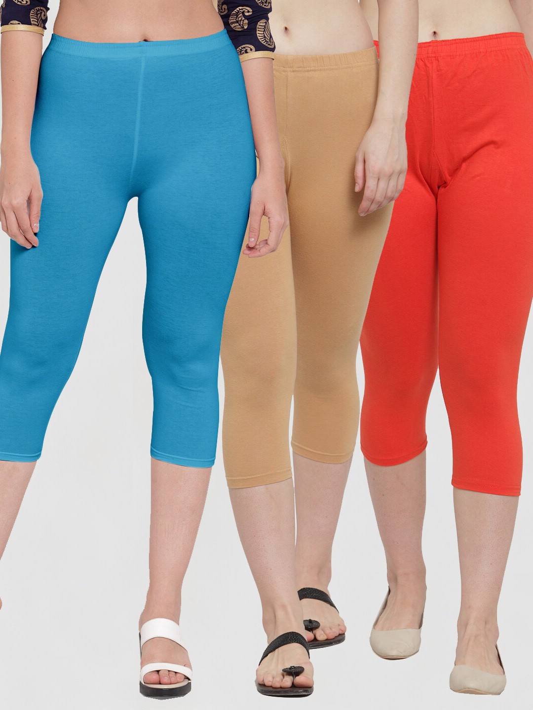 

GRACIT Women Orange & Blue Pack Of 3 Capris