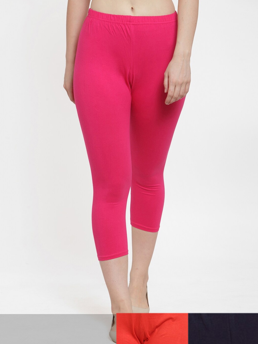 

GRACIT Women Pink & Orange Pack Of 3 Capris