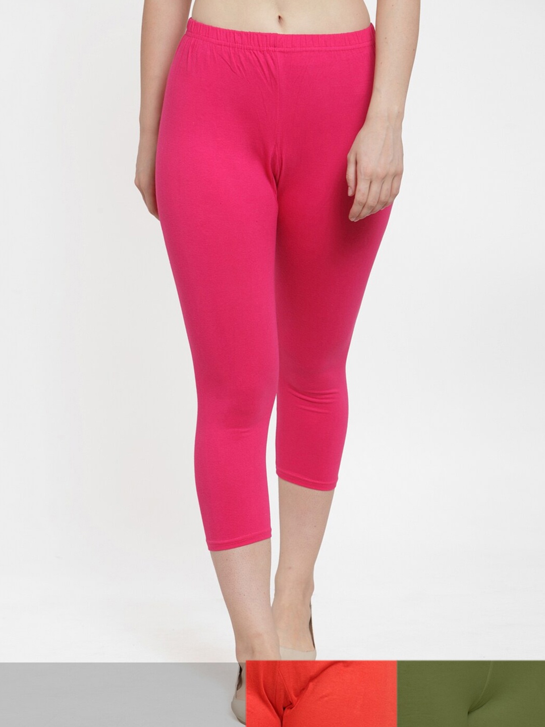 

GRACIT Women Pink & Orange Pack Of 3 Capris