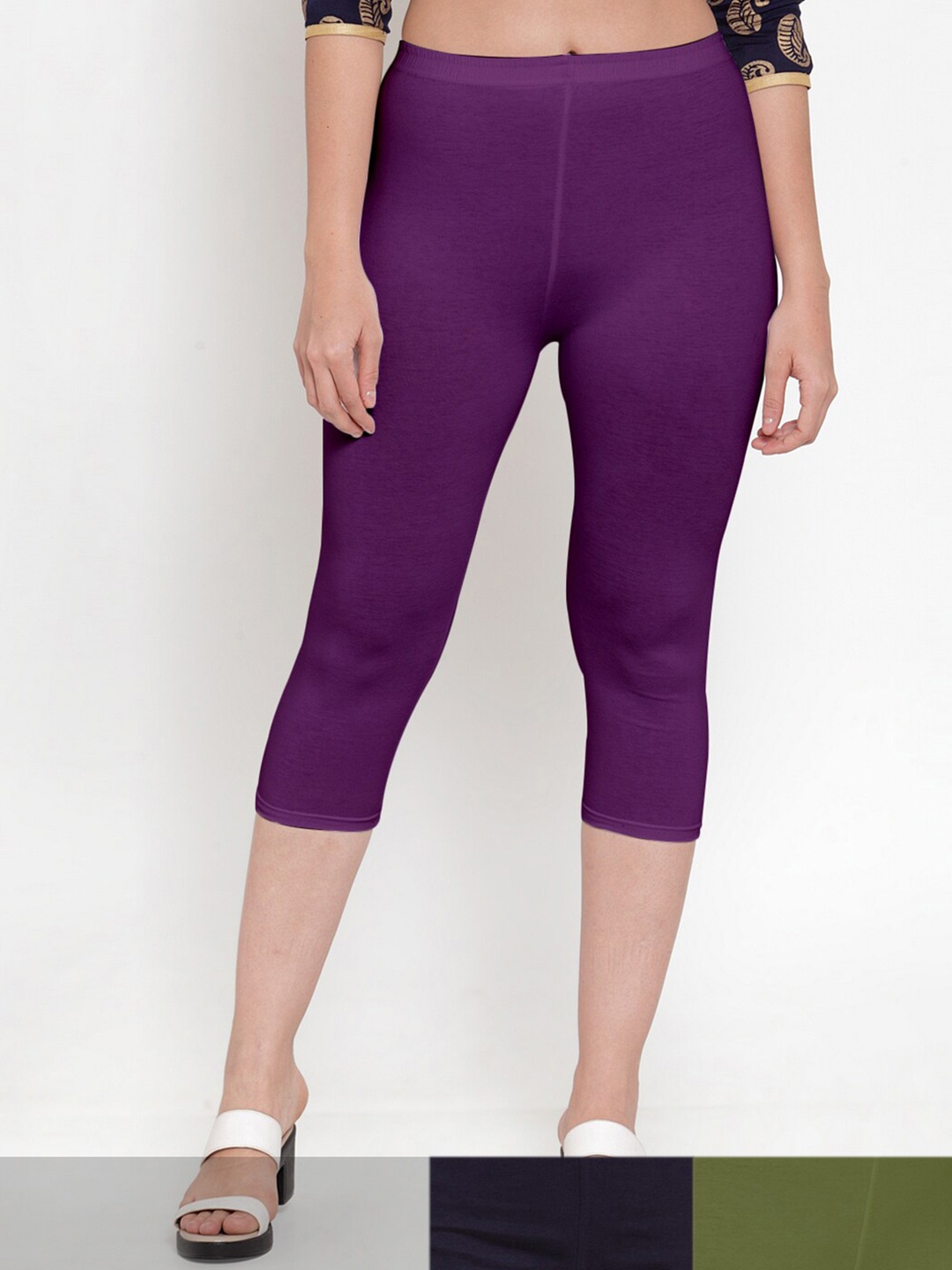 

GRACIT Women Purple & Navy Blue Pack Of 3 Capris