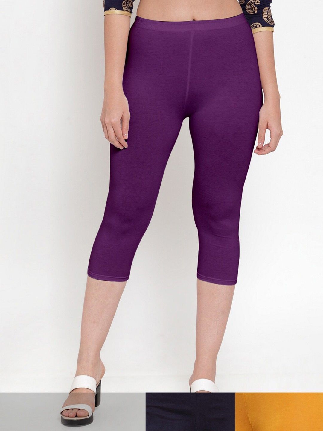 

GRACIT Women Purple & Mustard Pack Of 3 Capris