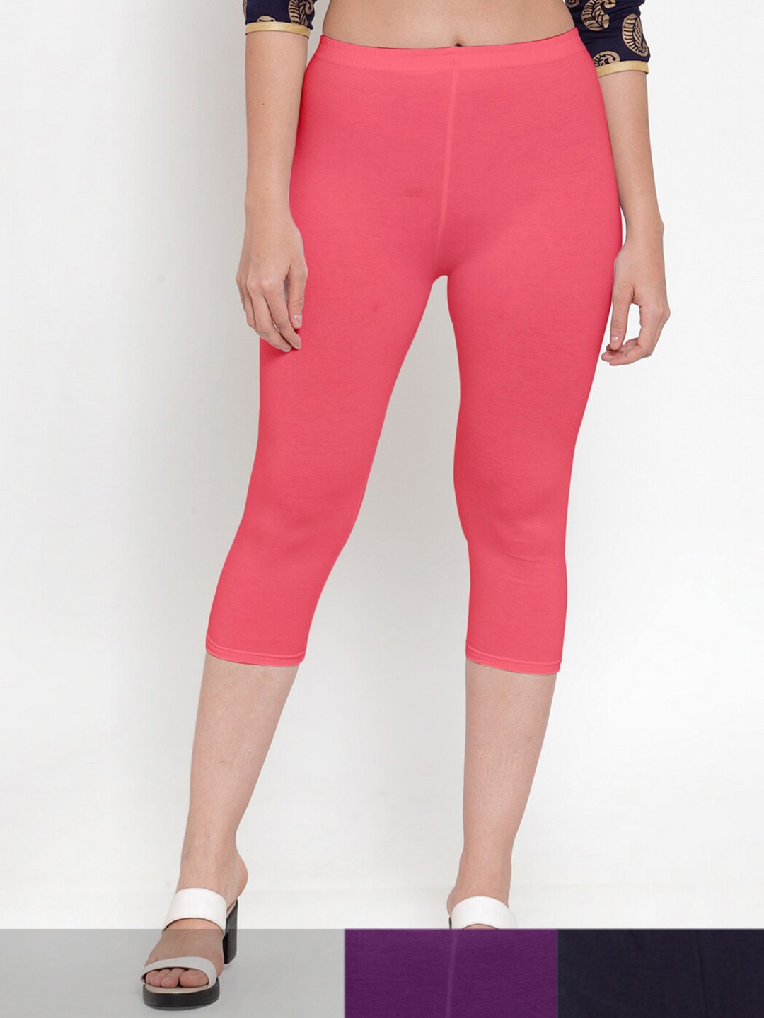 

GRACIT Women Peach-Coloured & Purple Pack Of 3 Capris