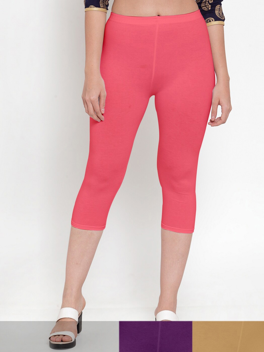 

GRACIT Women Peach-Coloured & Purple Pack Of 3 Capris