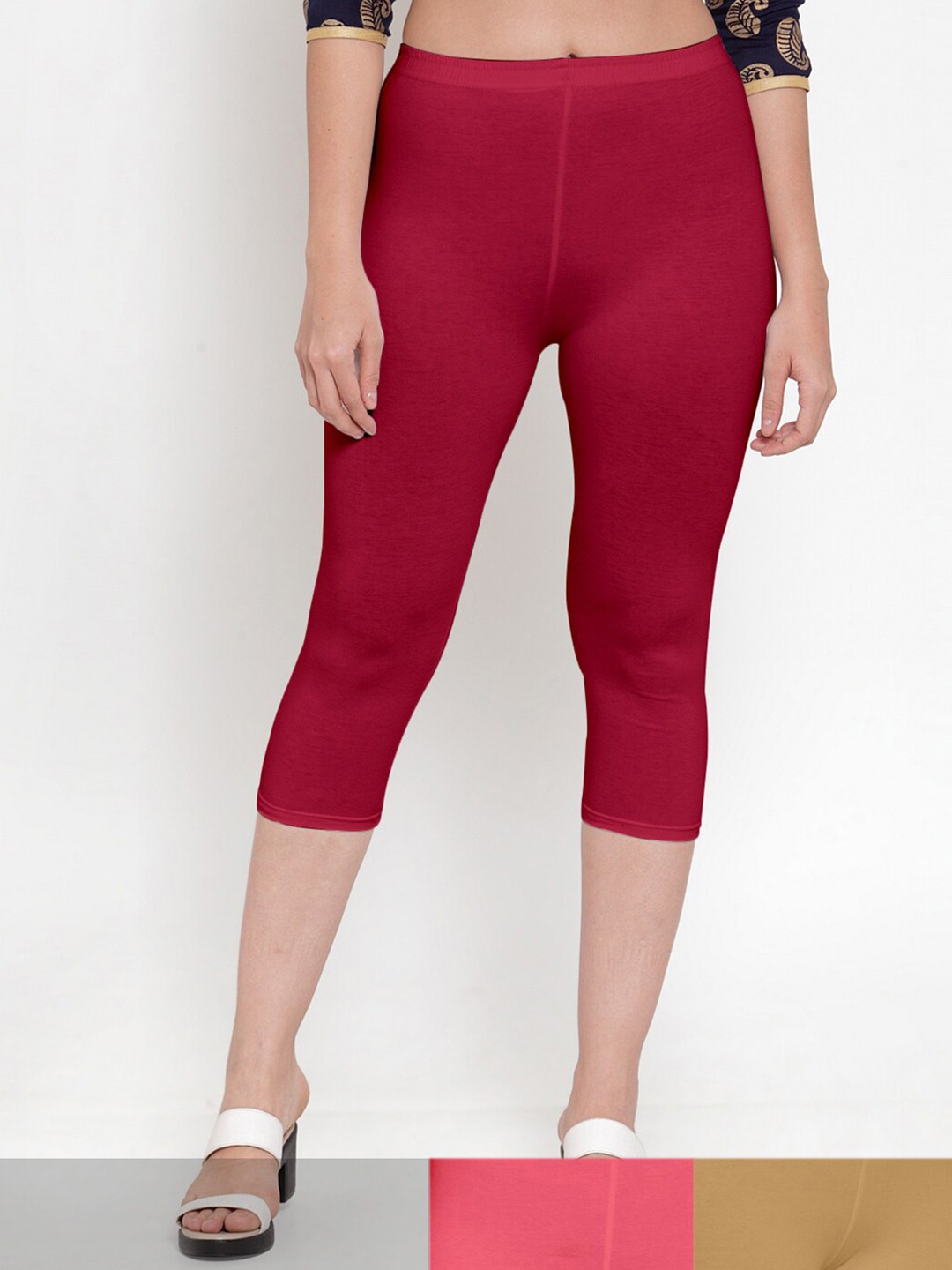

GRACIT Women Maroon & Pink Pack Of 3 Capris
