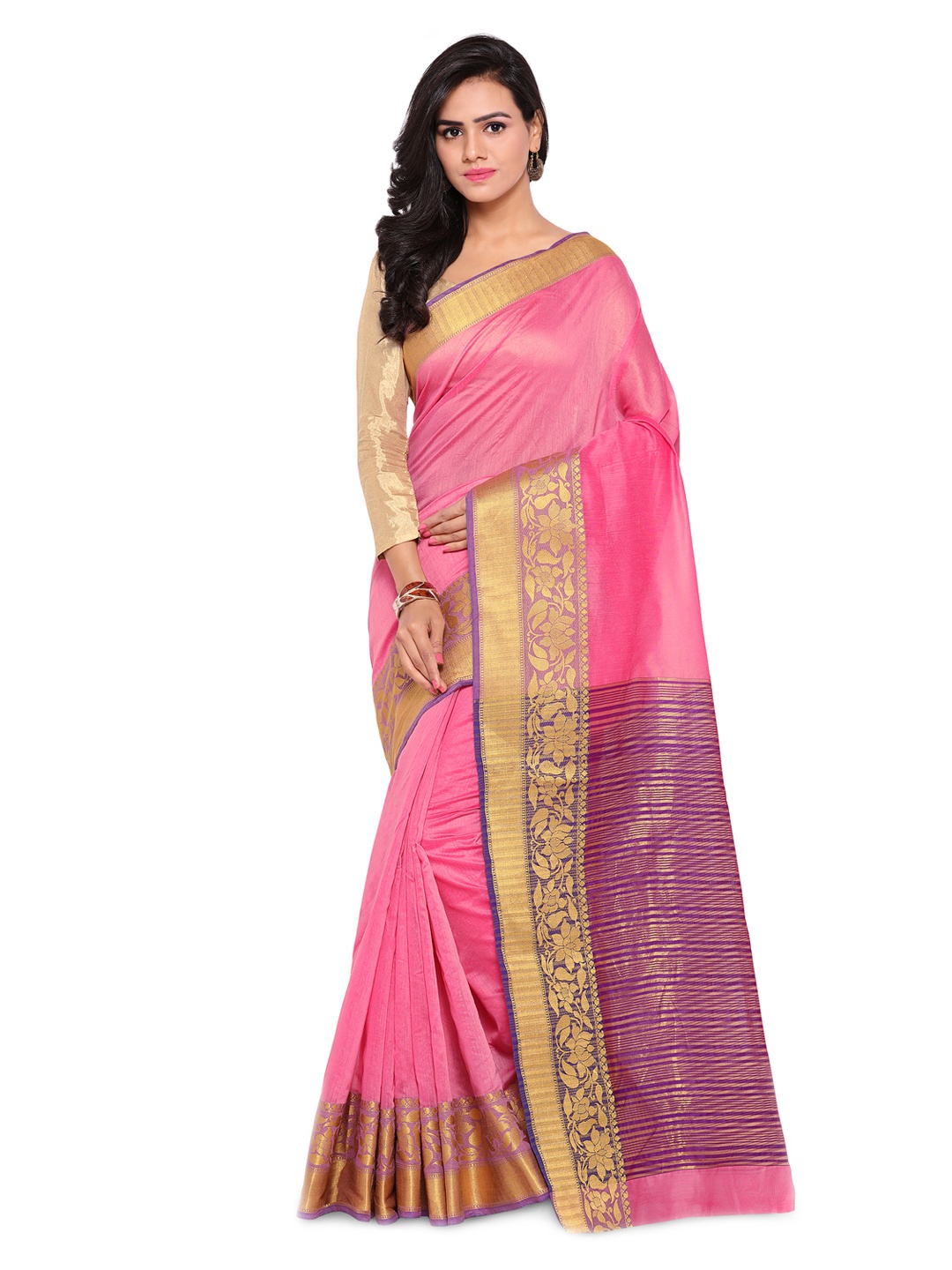 

Kalista Pink Solid Polycotton Saree