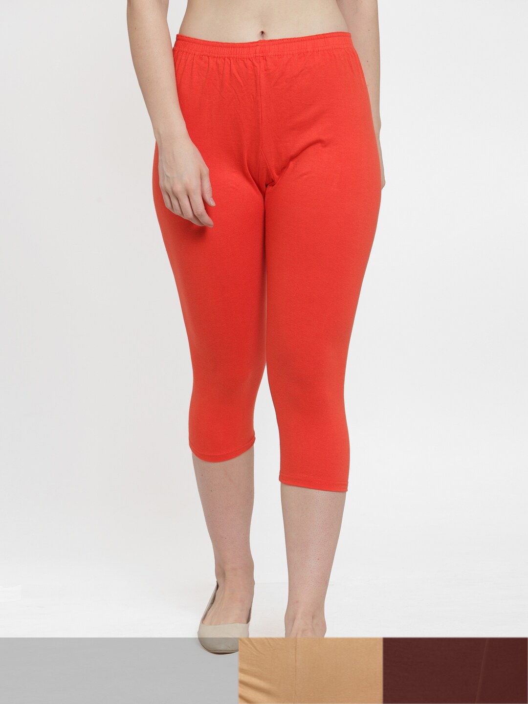 

GRACIT Women Orange & Beige Pack Of 3 Capris