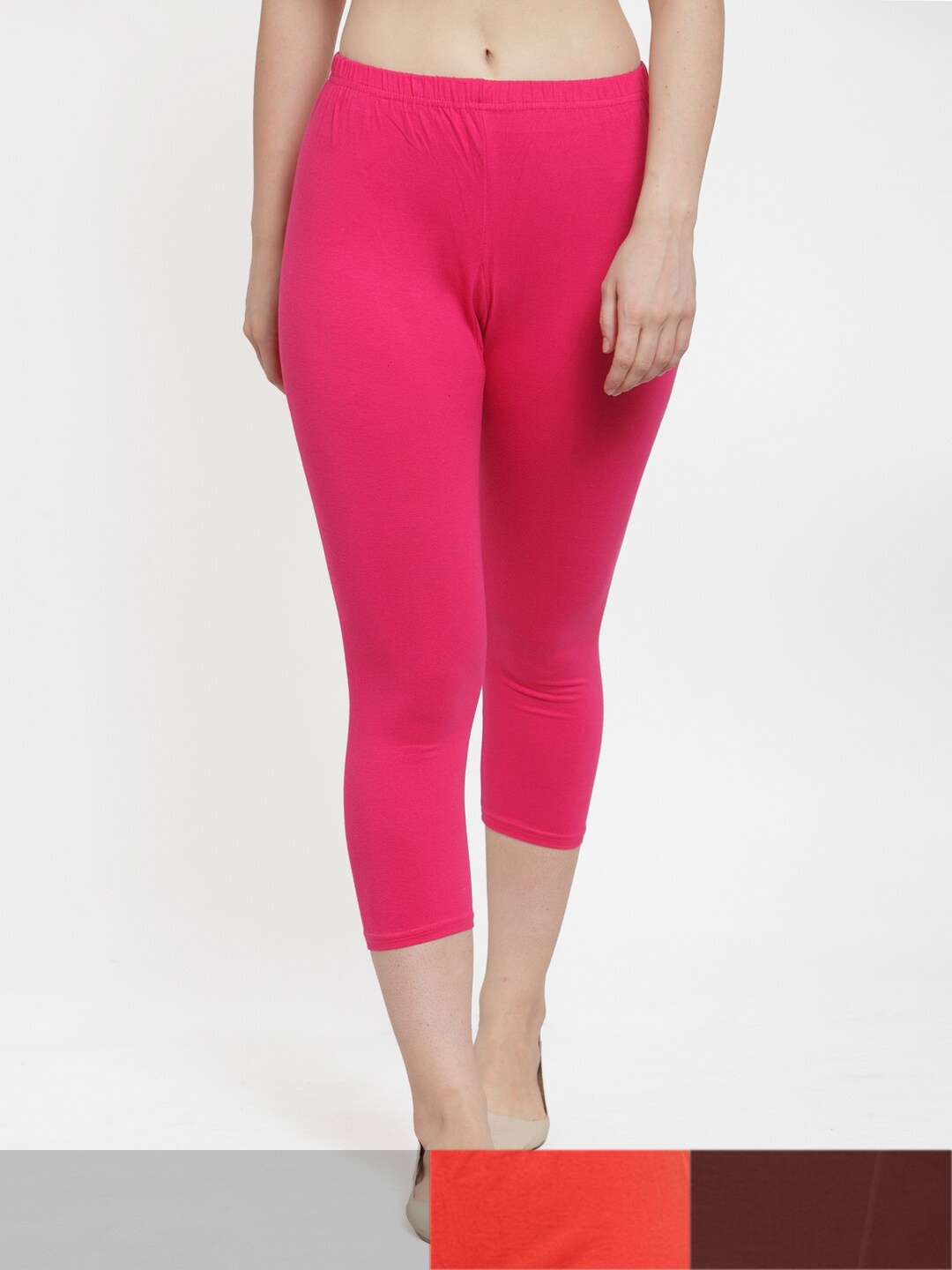 

GRACIT Women Pink & Brown Pack Of 3 Capris