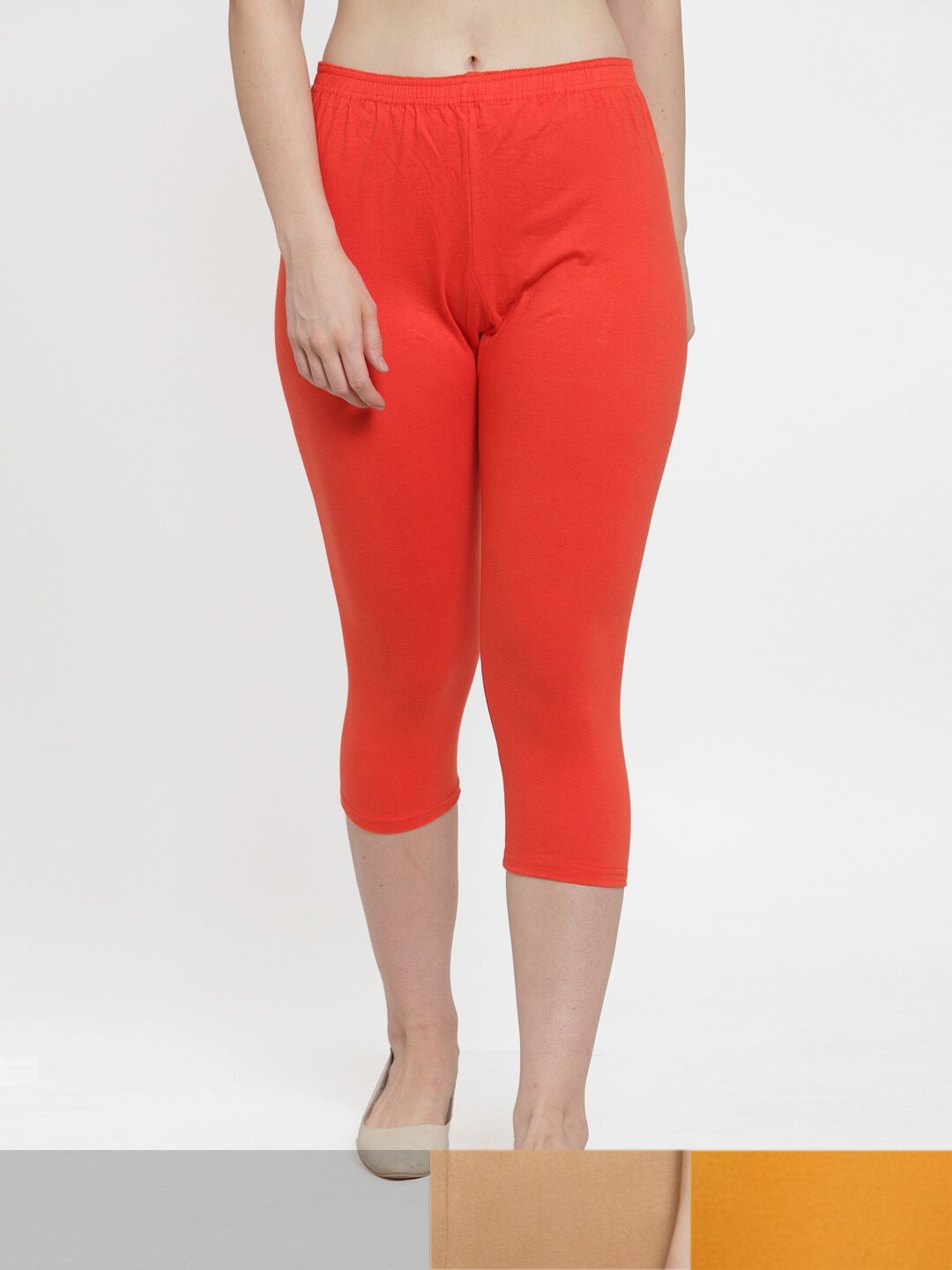 

GRACIT Women Pack Of 3 Three-Fourth Leggings, Orange