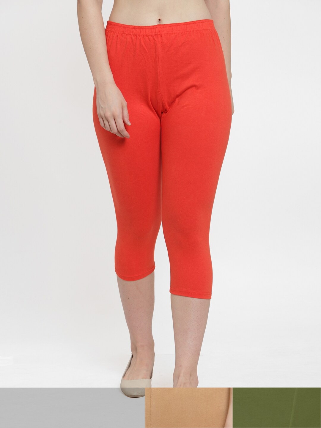 

GRACIT Women Orange & Khaki Pack Of 3 Capris