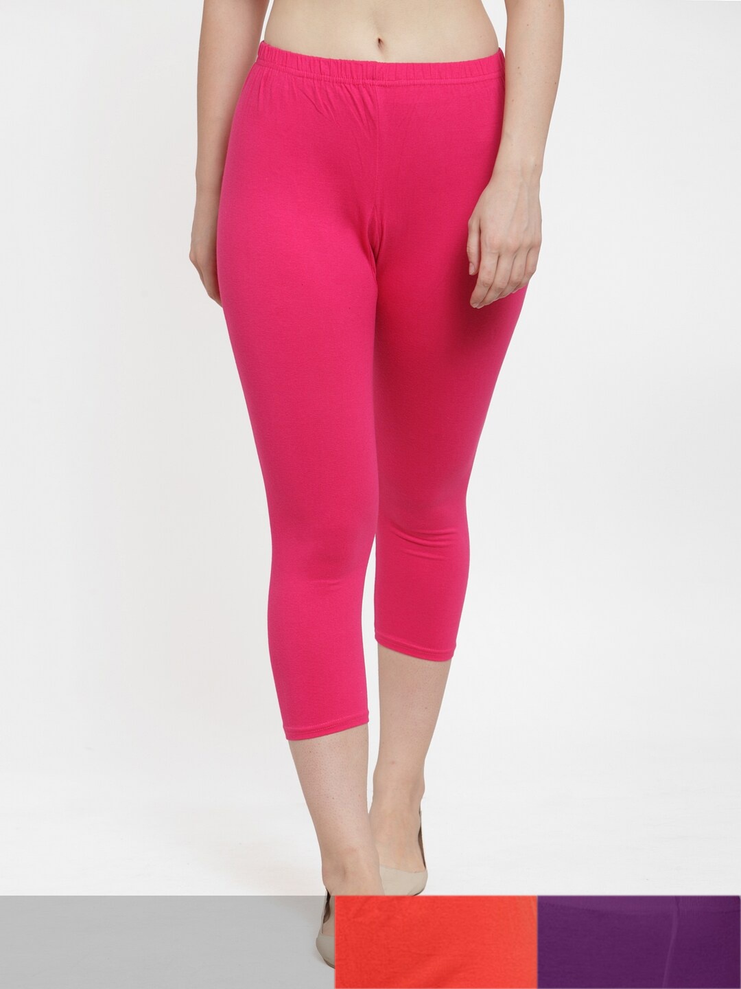 

GRACIT Women Pink & Orange Pack Of 3 Capris