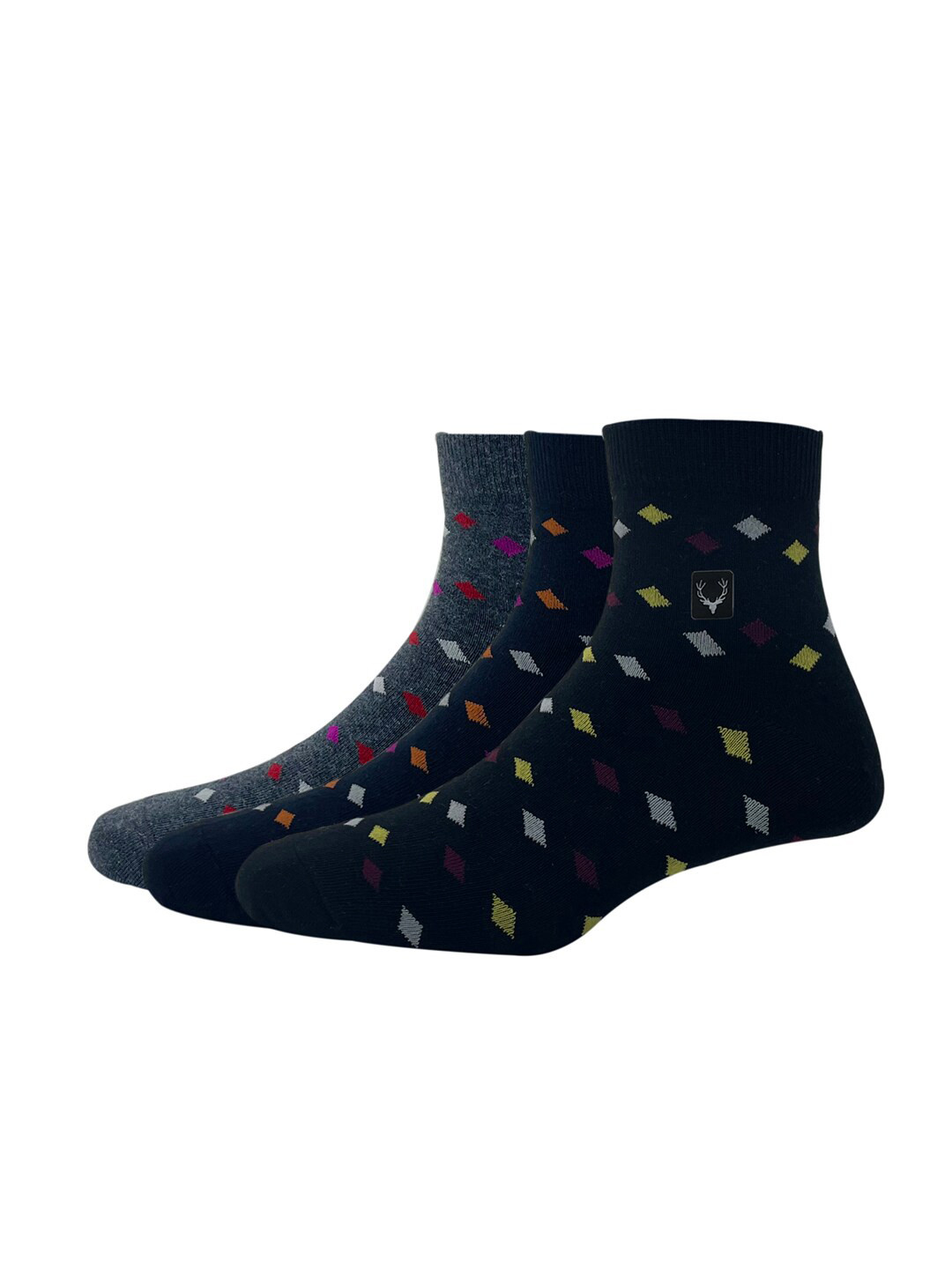 

Allen Solly Men Pack Of 3 Patterned Cotton Above Ankle-Length Socks, Black