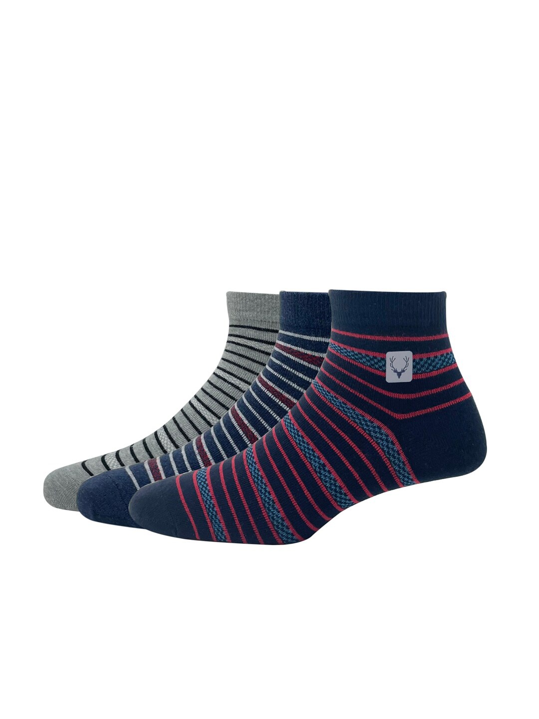 

Allen Solly Men Pack Of 3 Striped Ankle Length Cotton Socks, Blue