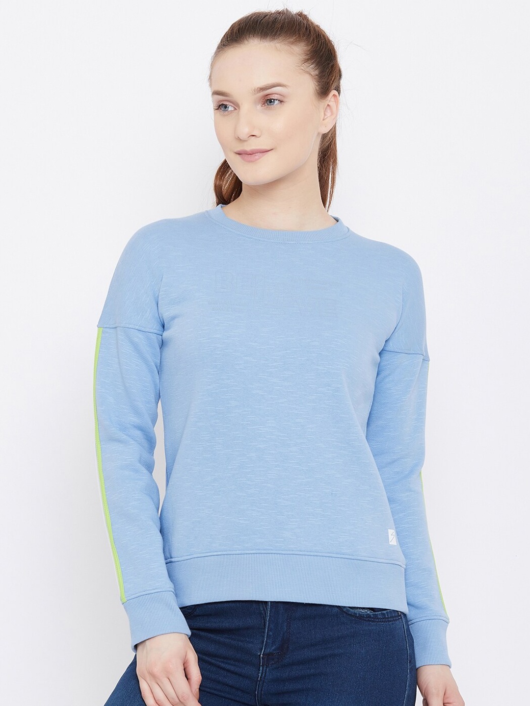 

UNPAR Women Blue Round Neck Cotton Sweatshirt