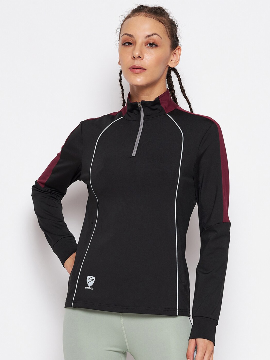 

UNPAR Women Black Mock Collar Pullover Sweatshirt
