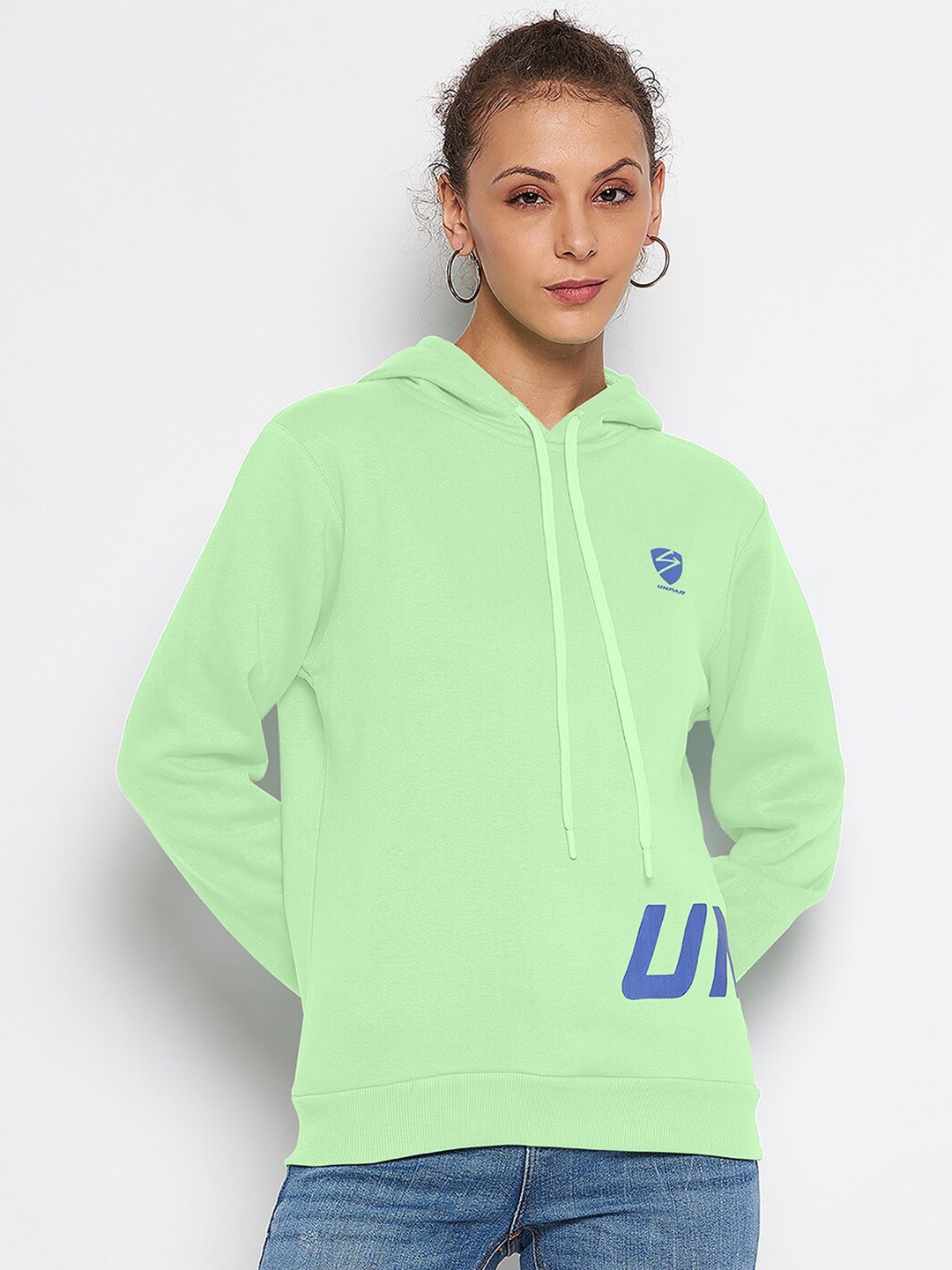 

UNPAR Women Green Hooded Pullover Sweatshirt