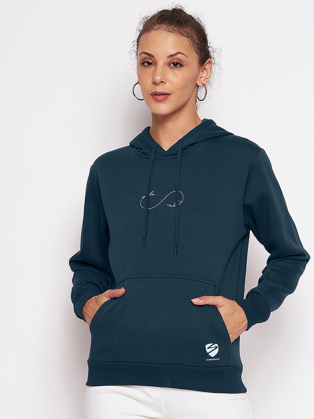 

UNPAR Women Teal Hooded Pullover Sweatshirt