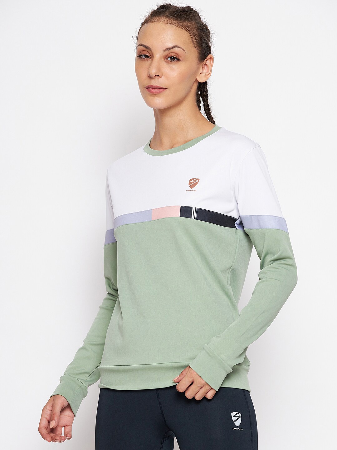 

UNPAR Women Green Colourblocked Sweatshirt