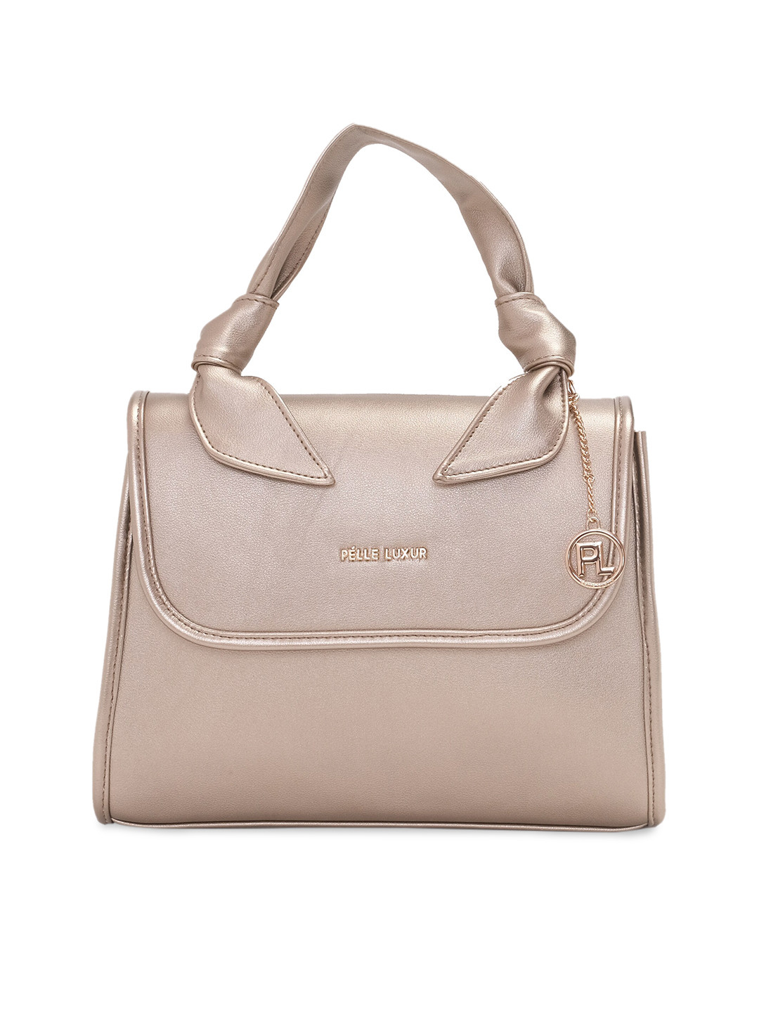 

PELLE LUXUR Gold-Toned Leather Structured Handheld Bag